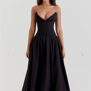 House of CB Lady Black Strapless Corset Midi Dress